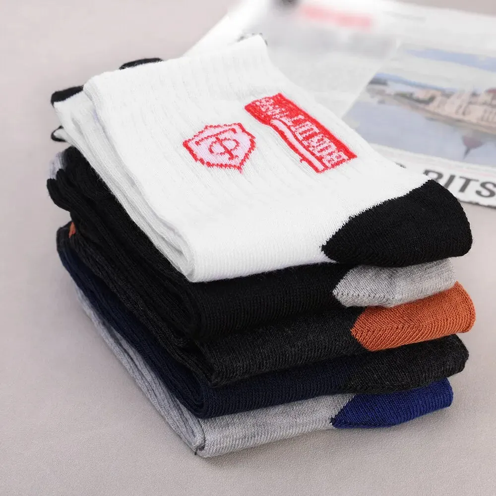 5 Pairs Mens Breathable Cotton Sports Socks Bamboo Fiber Sweat Absorption Deodorant Autumn Winter Business Sox