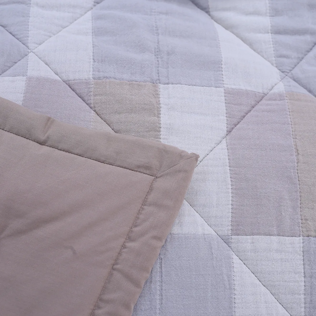 9PC Quilt/Quilted Bed Cover Set Rurban Grandoise Triple Color Neutral