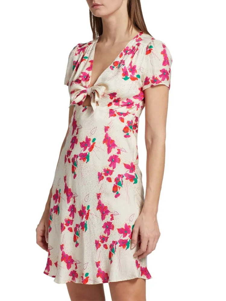Ba&Sh Floral Jacquard Mini Dress with Tie Front in Noir