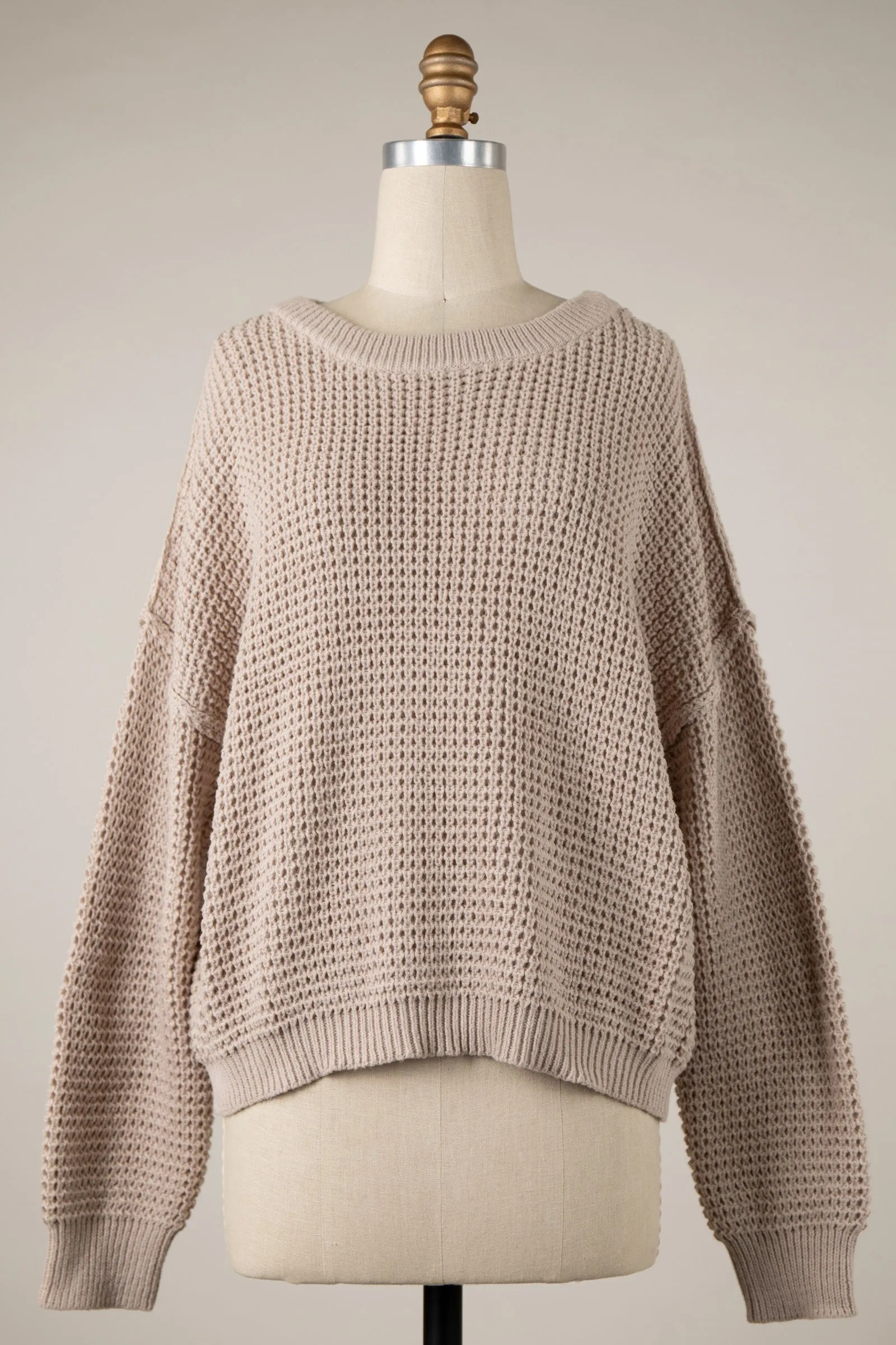 Beige Waffle Knit Sweater