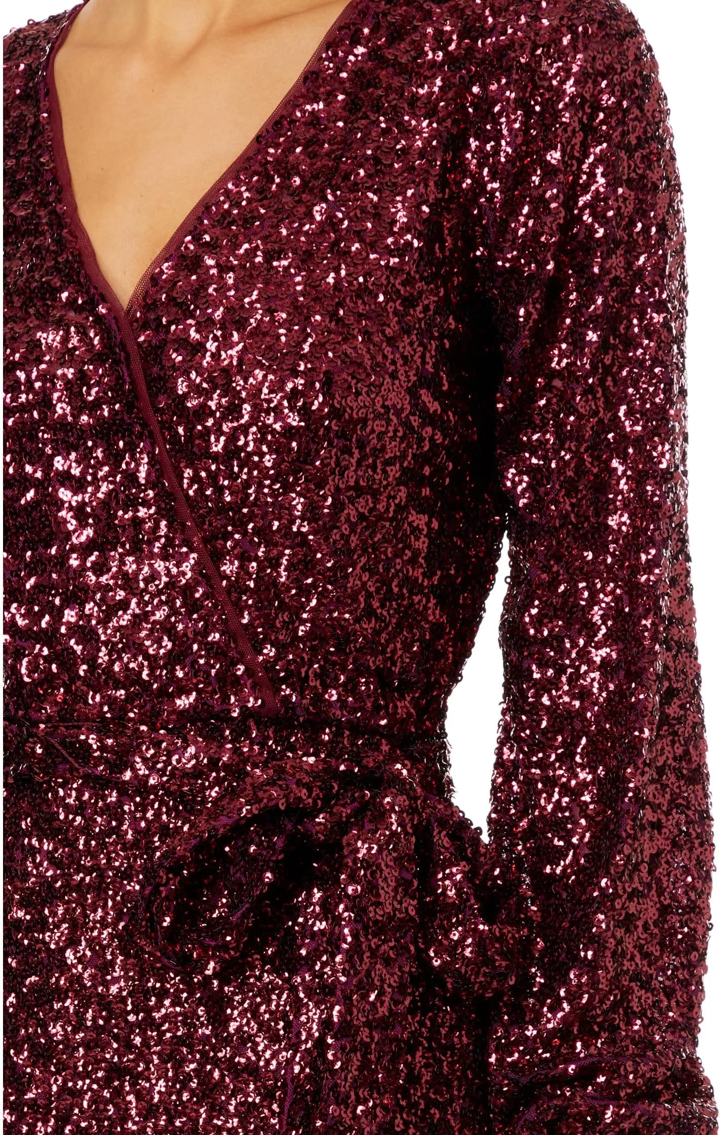Betsy & Adam Short Sequins with Belt Tie Dress, Sangria