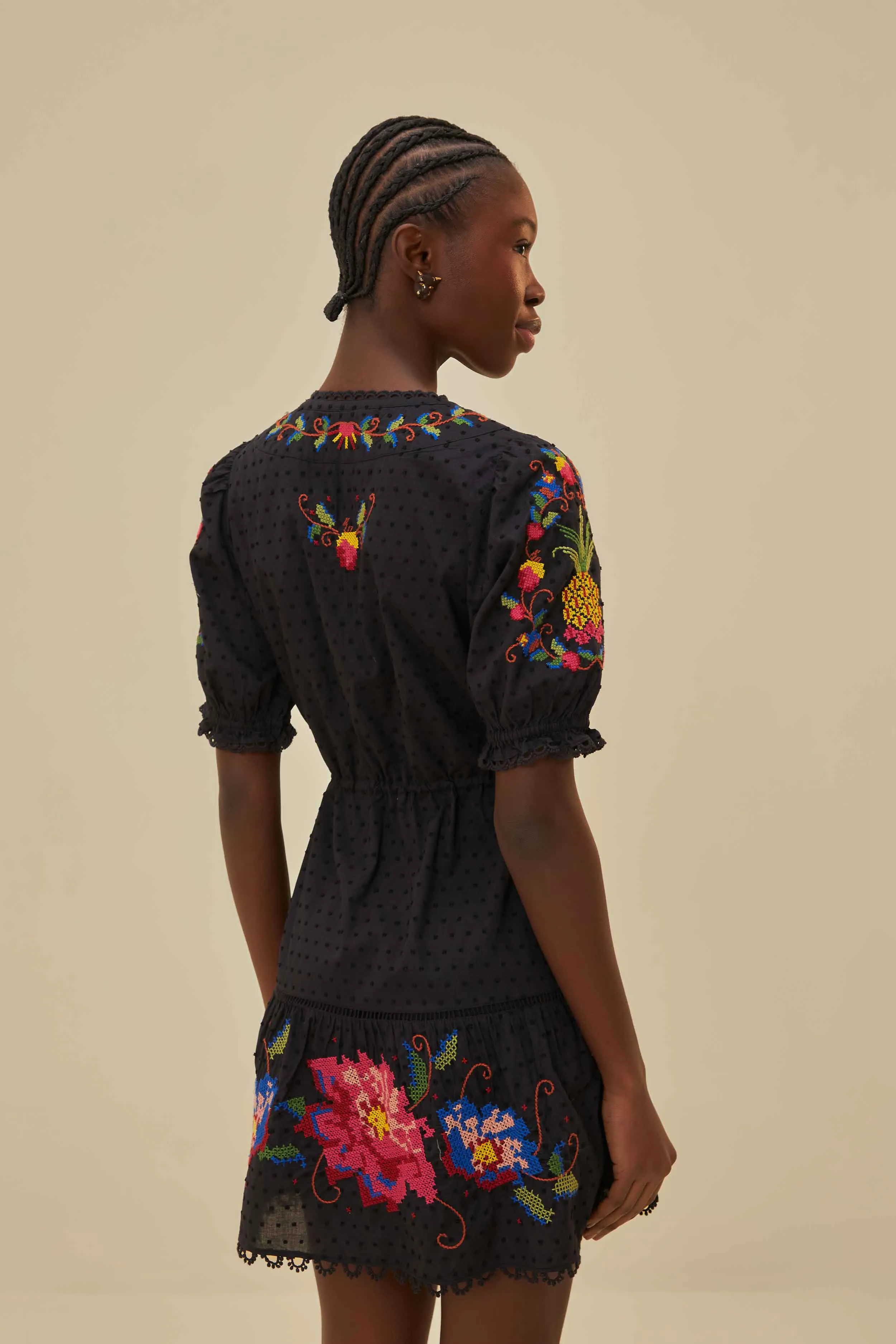 Black Embroidered Mini Dress