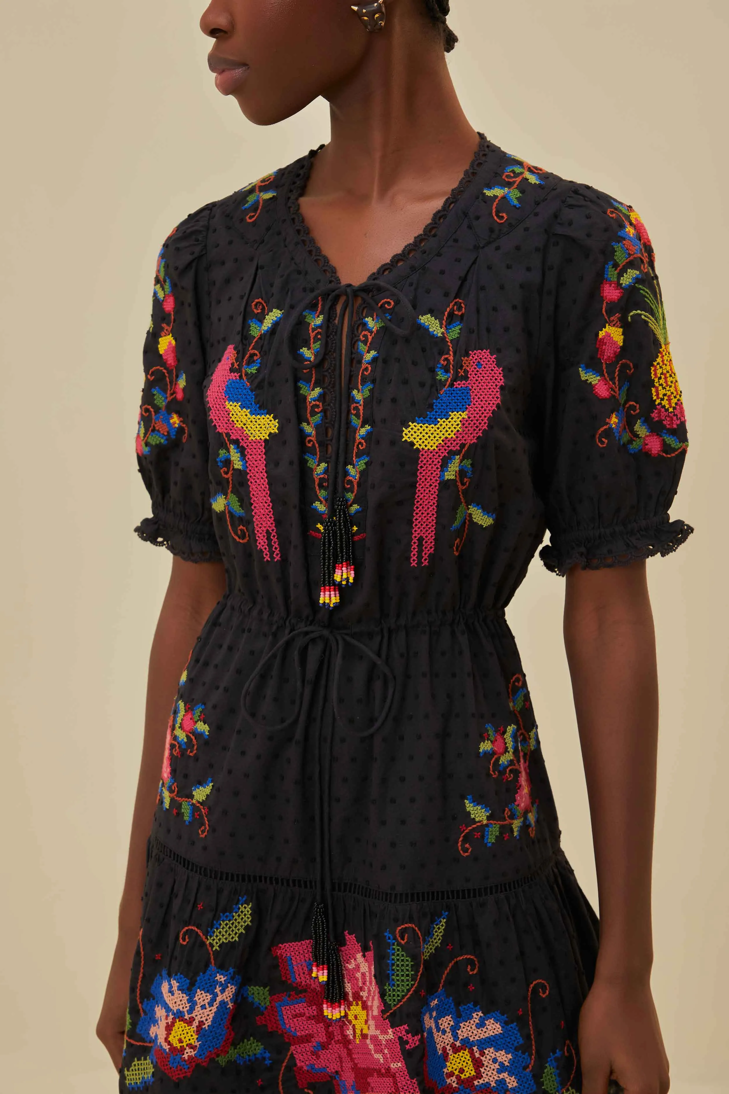 Black Embroidered Mini Dress