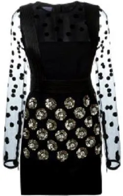 Black Sheer Panel Polka Dot Sequin Dress