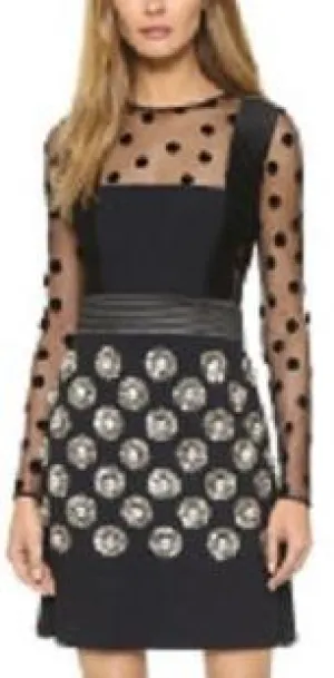 Black Sheer Panel Polka Dot Sequin Dress