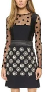 Black Sheer Panel Polka Dot Sequin Dress