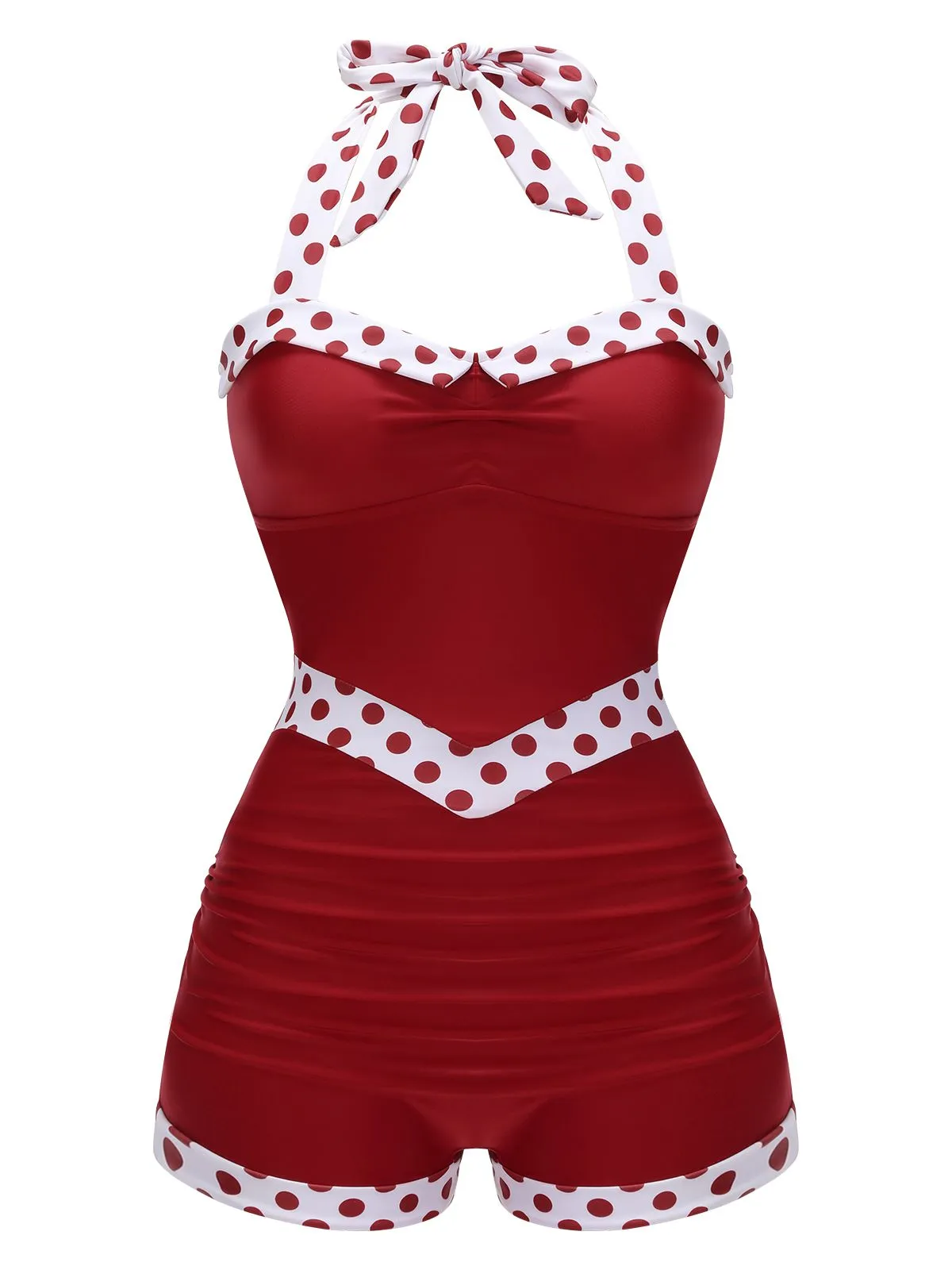 Blue 1940s Halter Patchwork One-piece Swimsuit