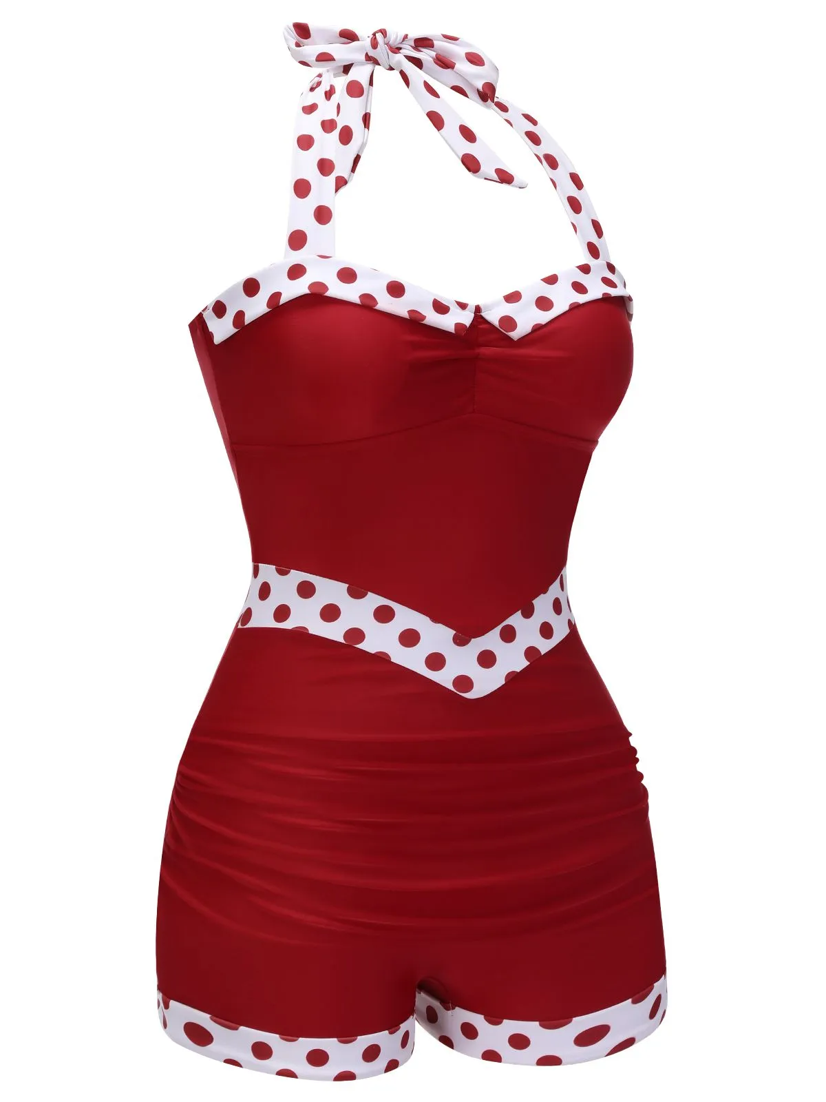 Blue 1940s Halter Patchwork One-piece Swimsuit