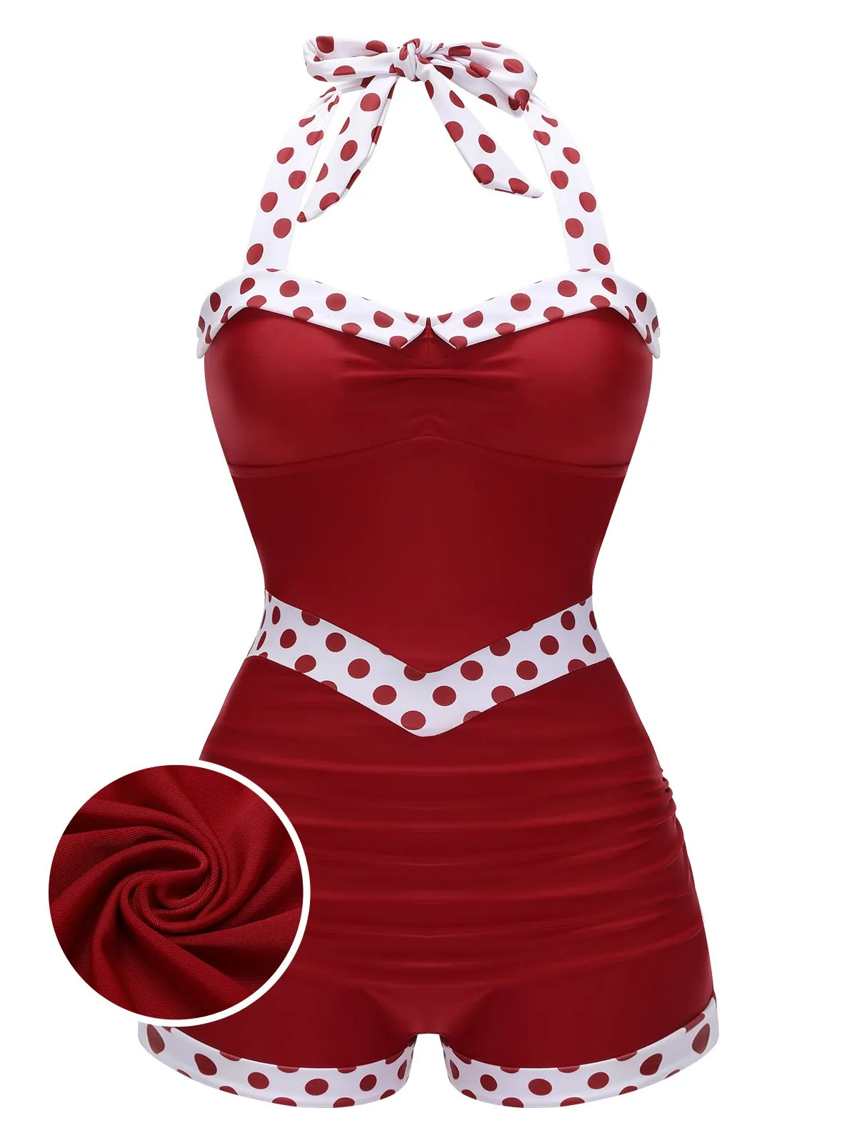 Blue 1940s Halter Patchwork One-piece Swimsuit