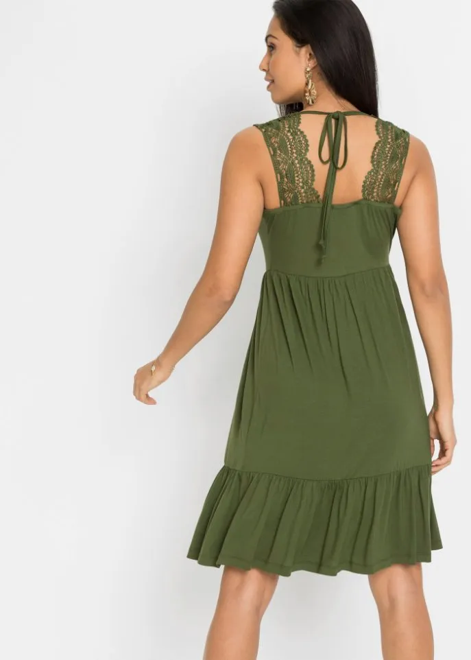 Bodyflirt Lace Jersey Dress, Green