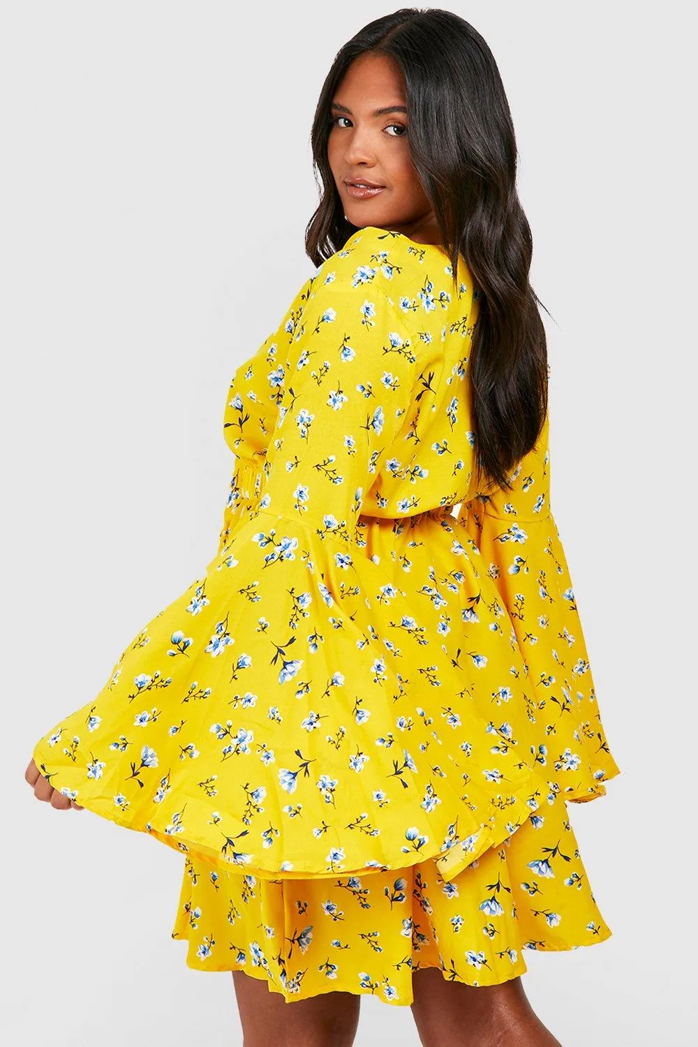 Boohoo Floral Tie Front Sorrow Dress, Yellow