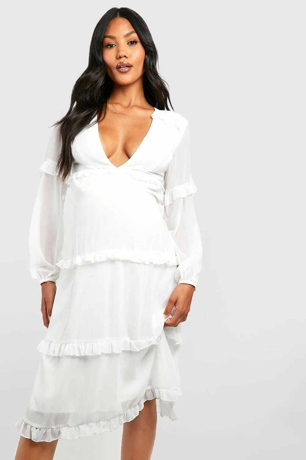 Boohoo Tie Back Midi Dress, White