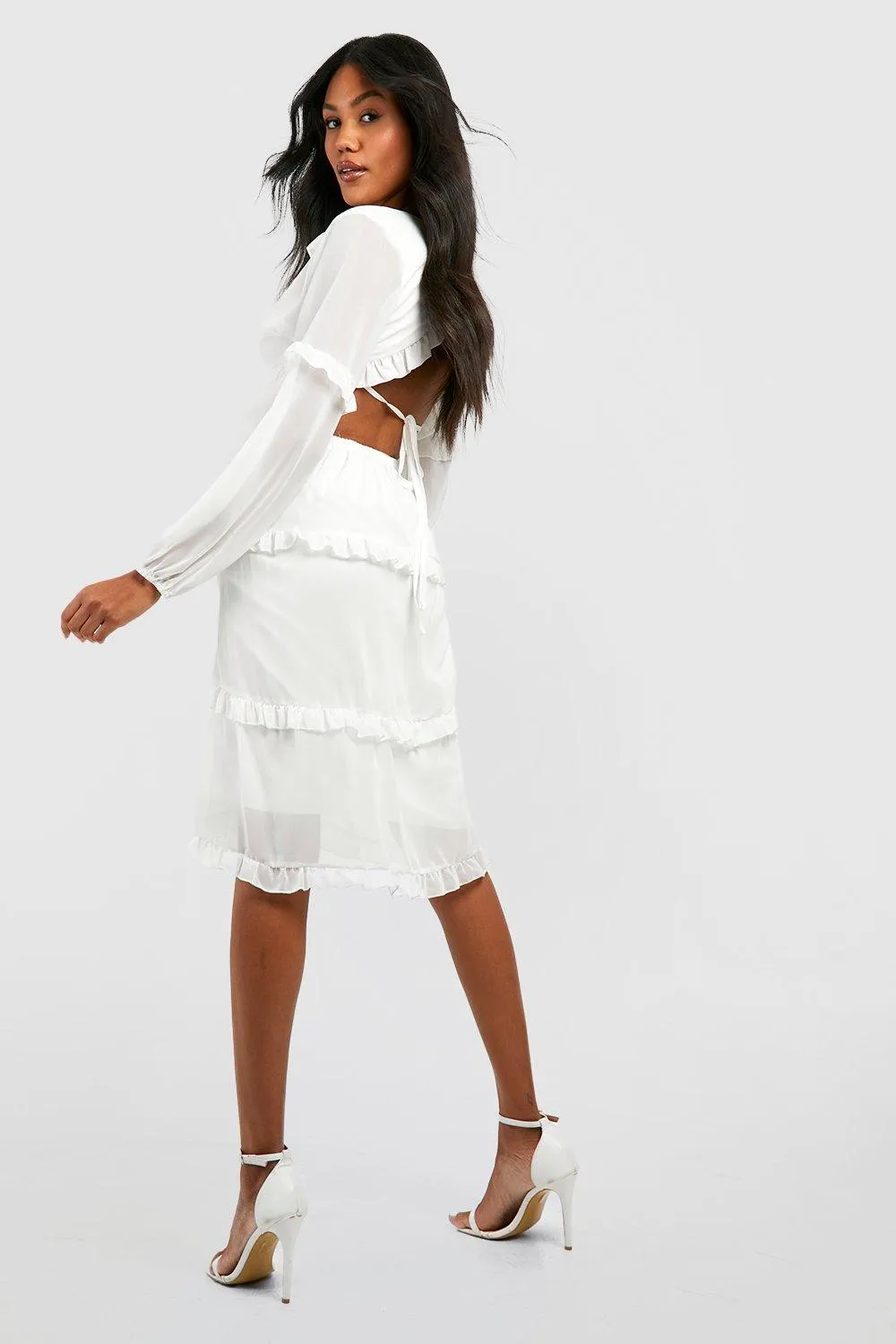 Boohoo Tie Back Midi Dress, White
