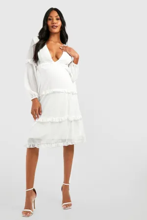 Boohoo Tie Back Midi Dress, White