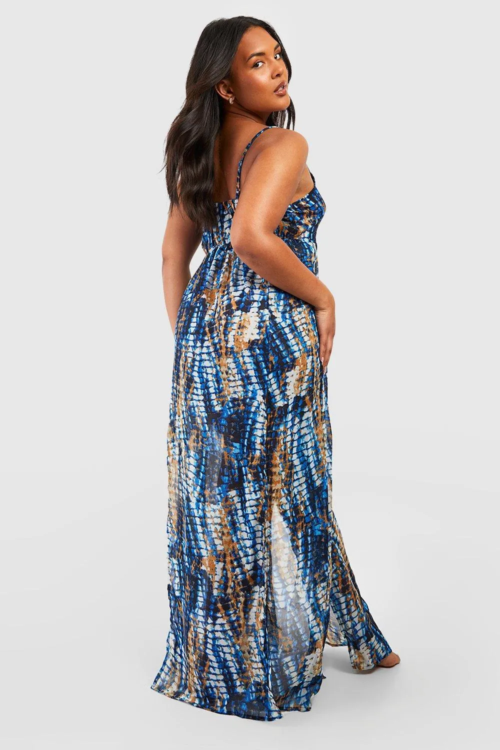 Boohoo tie dye plus maxi beach dress, blue