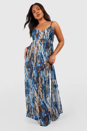 Boohoo tie dye plus maxi beach dress, blue