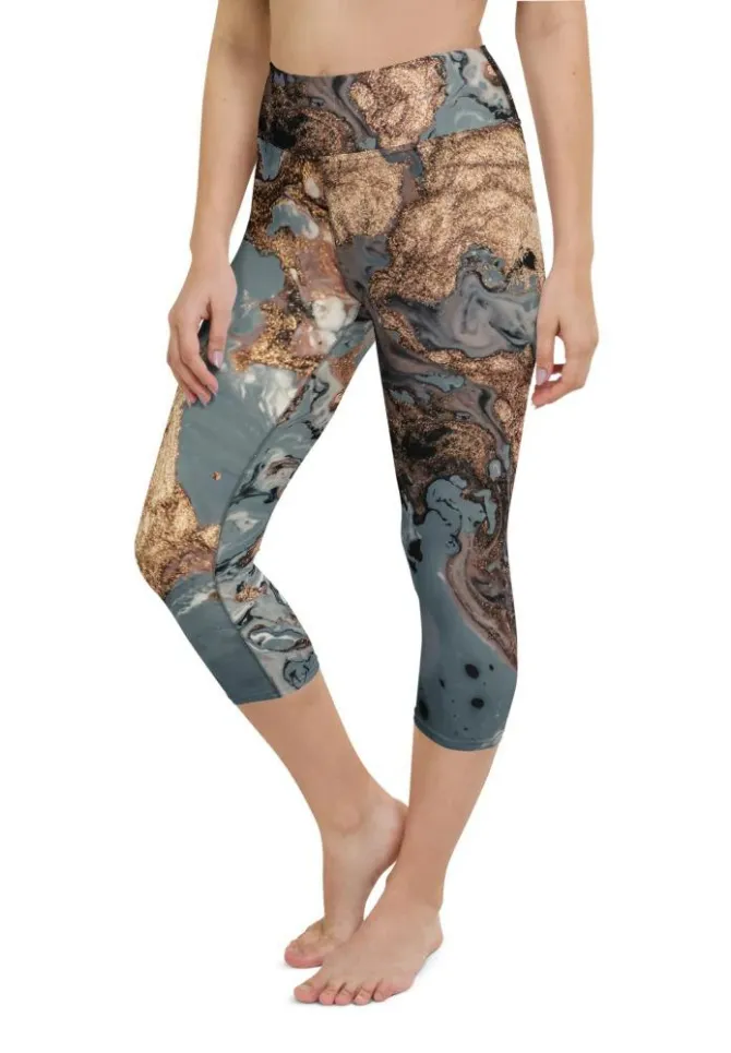 Bronze Marble Print Yoga Capris