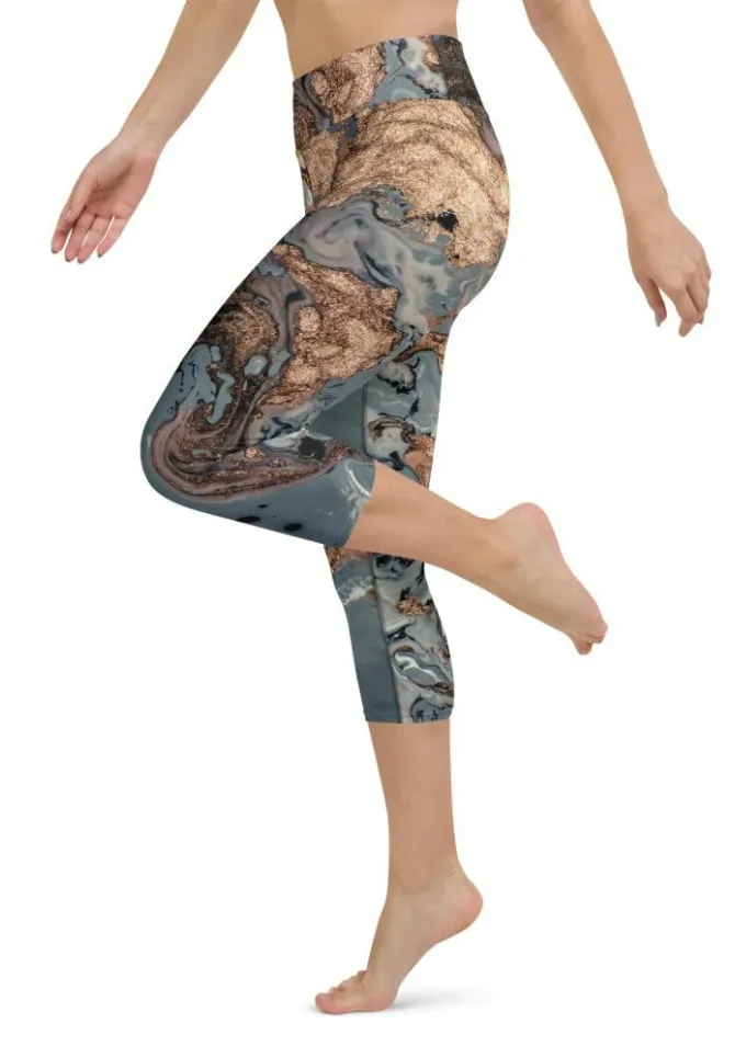 Bronze Marble Print Yoga Capris