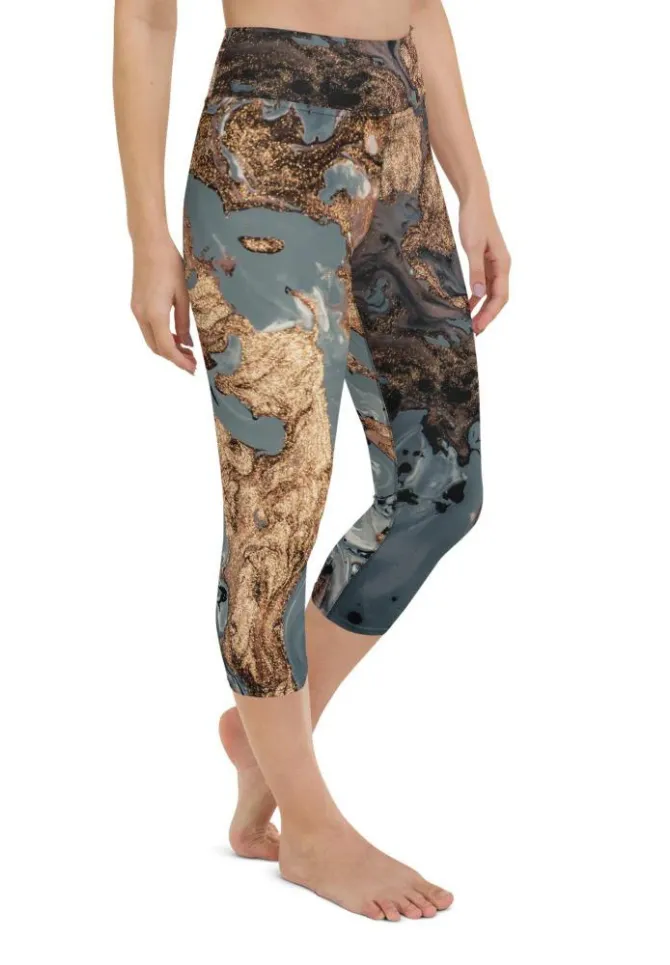 Bronze Marble Print Yoga Capris