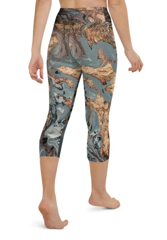Bronze Marble Print Yoga Capris