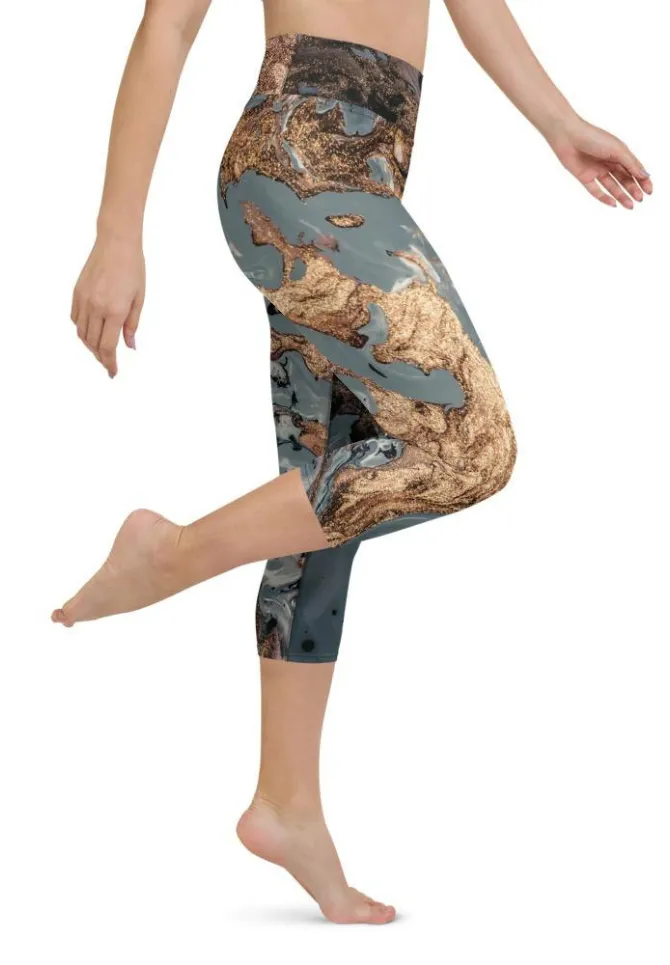 Bronze Marble Print Yoga Capris