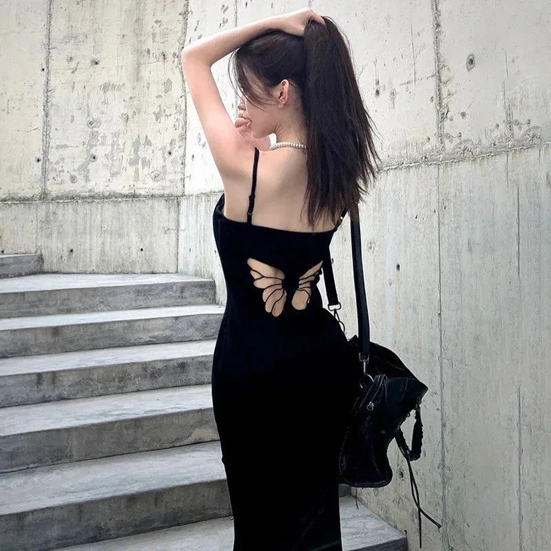 Butterfly Cut Out Charming Back Design Midi Dress