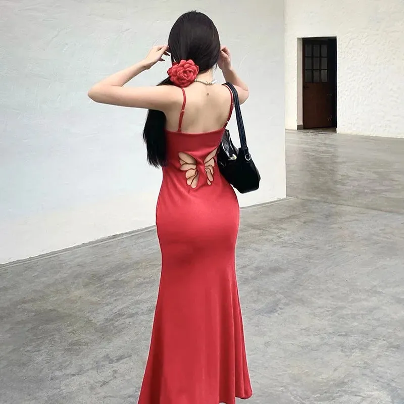 Butterfly Cut Out Charming Back Design Midi Dress