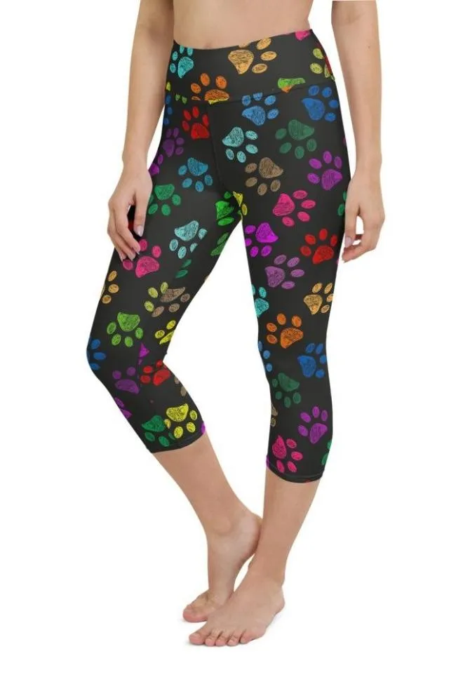 Colorful Paw Pattern Yoga Capris