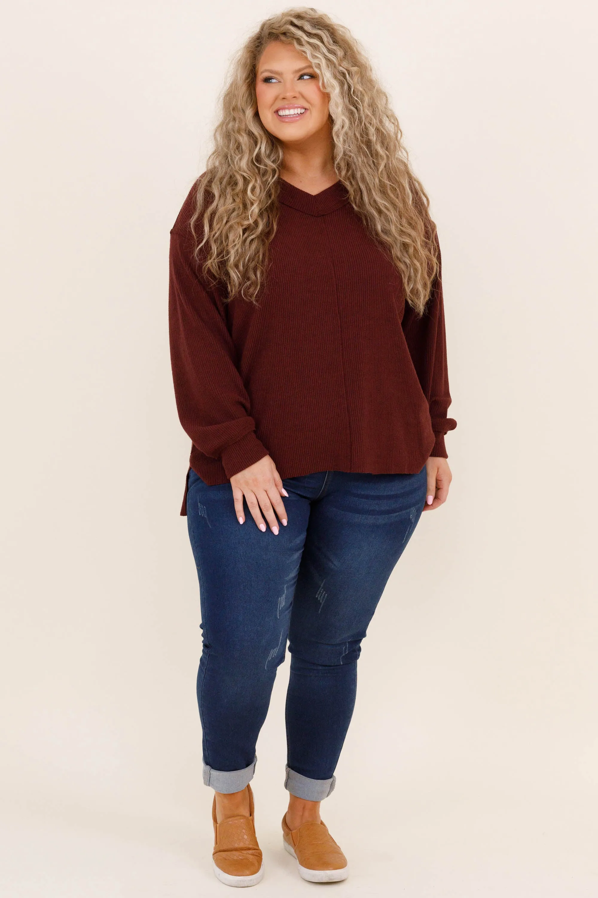 Cozy Textured Sweatshirt, Garnet