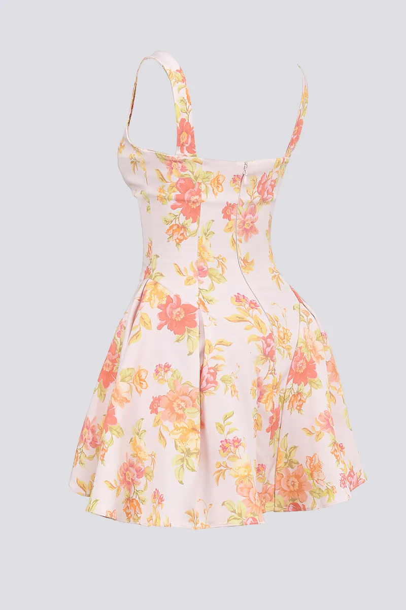 Cynthia Peach Poppy Print Mini Dress