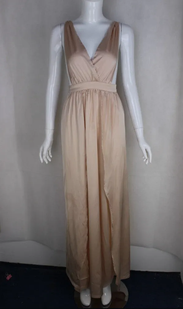 Deep V-neck Sleeveless Split Backless Sexy Long Dress
