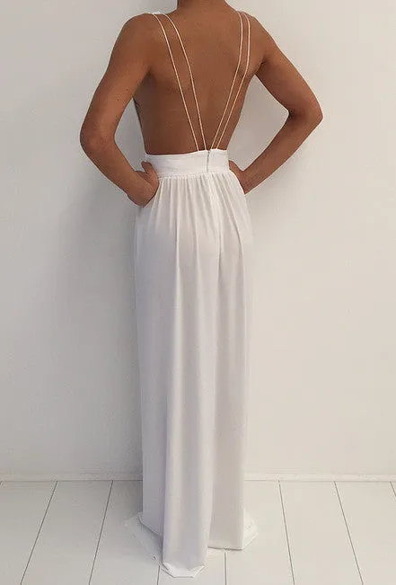 Deep V-neck Sleeveless Split Backless Sexy Long Dress