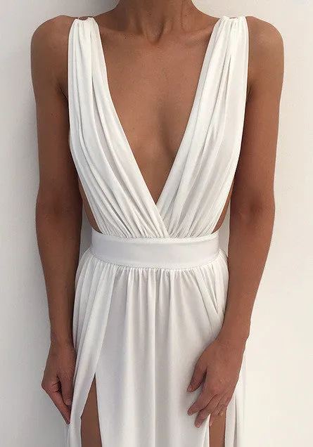 Deep V-neck Sleeveless Split Backless Sexy Long Dress