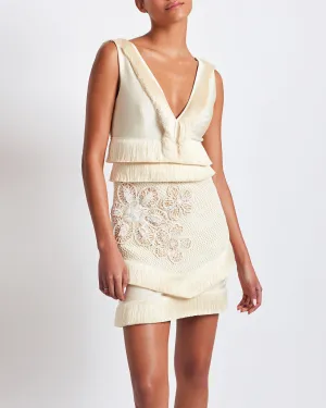 Embroidered Fringe Mini Dress