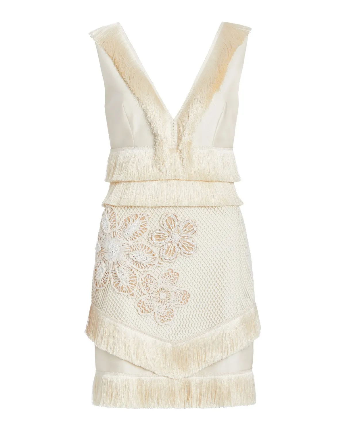 Embroidered Fringe Mini Dress
