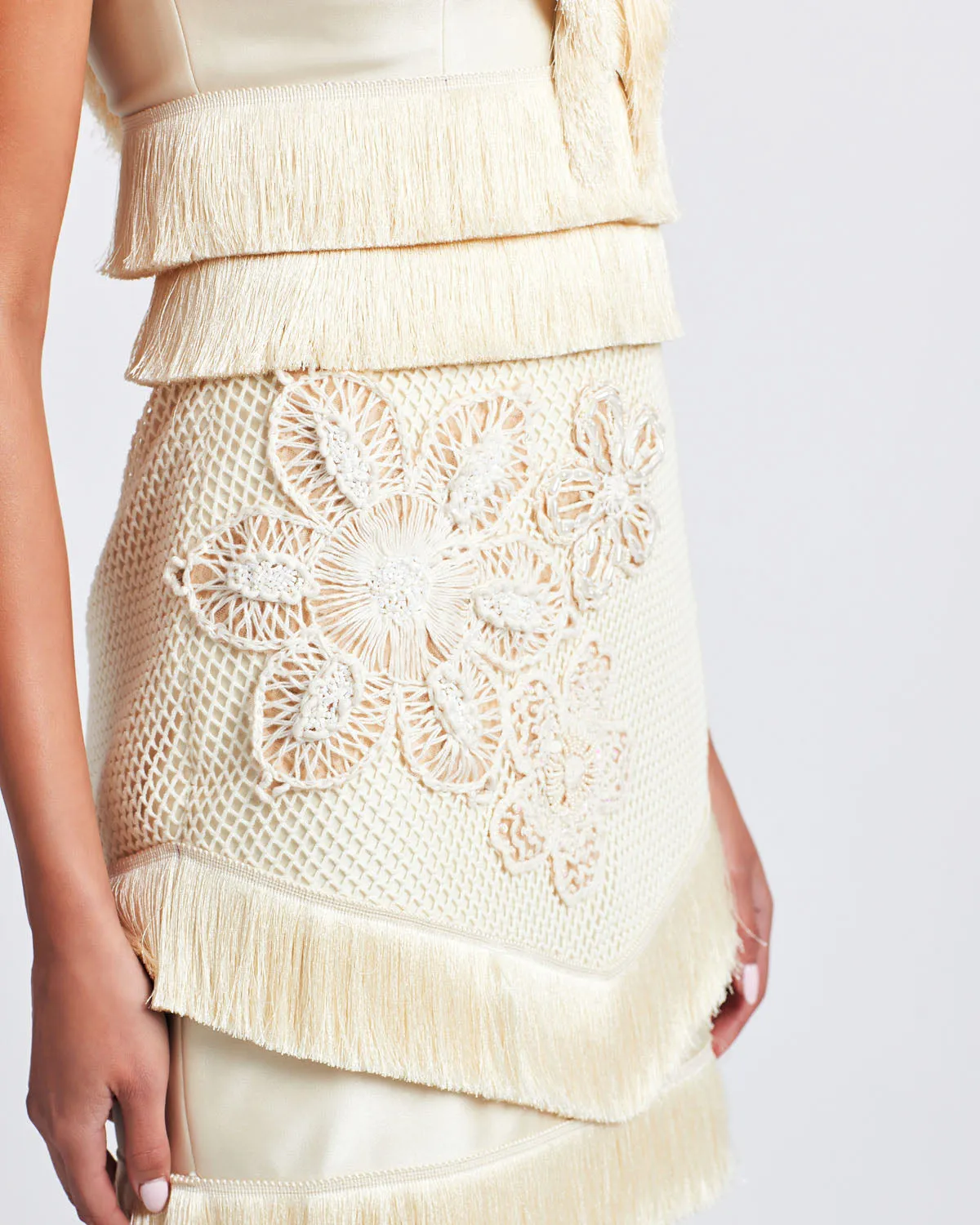 Embroidered Fringe Mini Dress