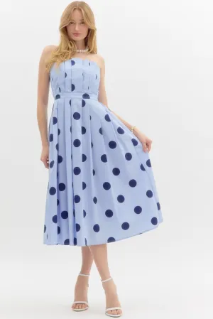 Entro Polka Dot Pleat Strapless Midi Dress
