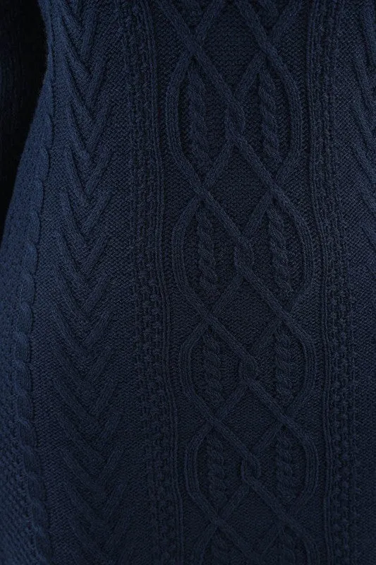 Feminine Cable Knit Long Sleeve Sweater Dress