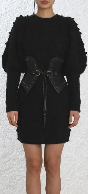 Fleeting Bauble Blouson-Sleeve Dress, Black