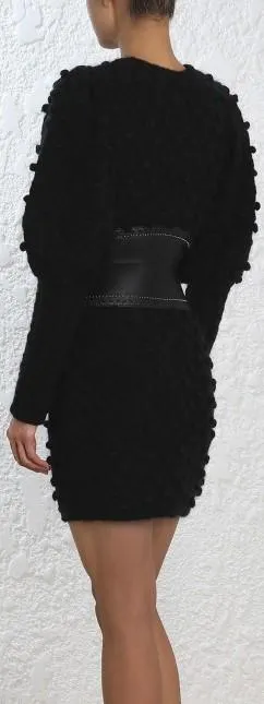 Fleeting Bauble Blouson-Sleeve Dress, Black