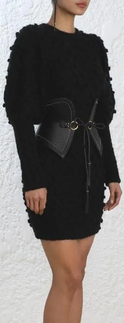 Fleeting Bauble Blouson-Sleeve Dress, Black