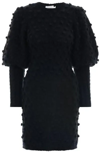 Fleeting Bauble Blouson-Sleeve Dress, Black