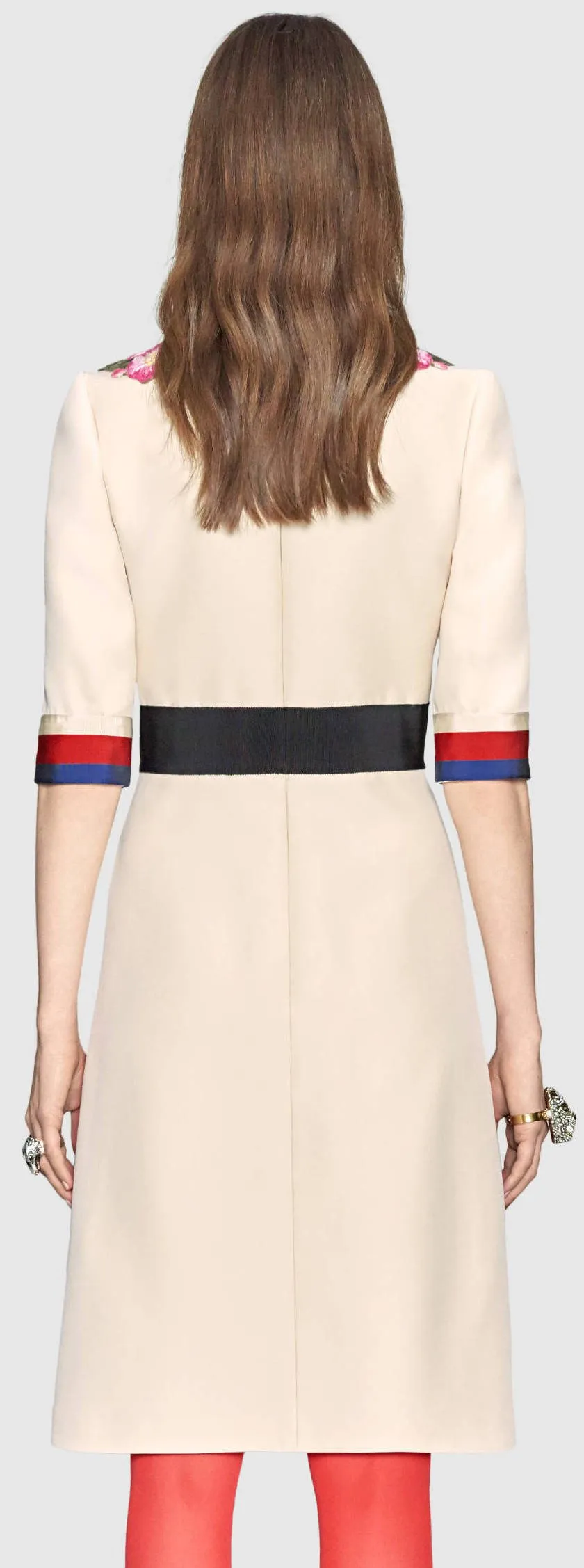 Floral-Embroidered Web-Trim Dress