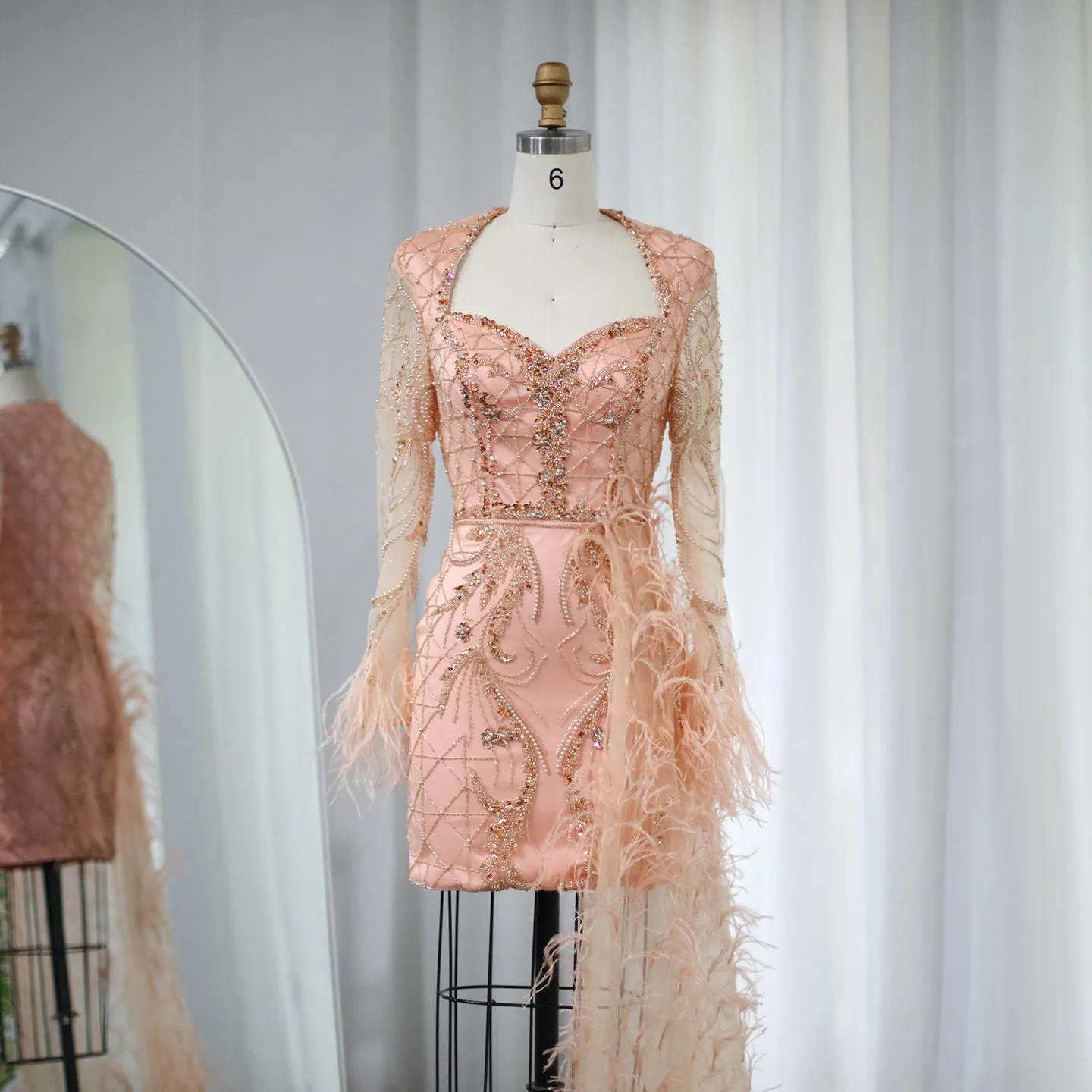 For Sale Lilac Short Evening Dresses with Feathers OverSkirt SS355