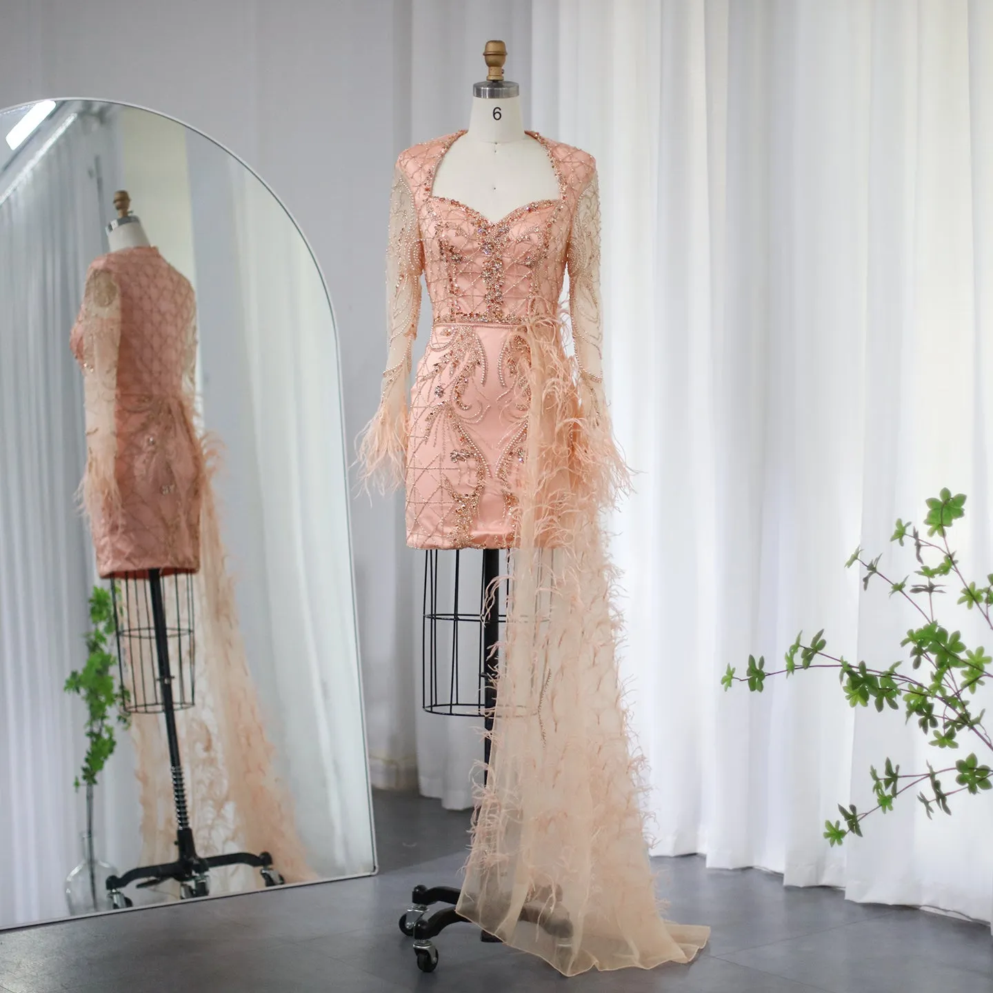 For Sale Lilac Short Evening Dresses with Feathers OverSkirt SS355