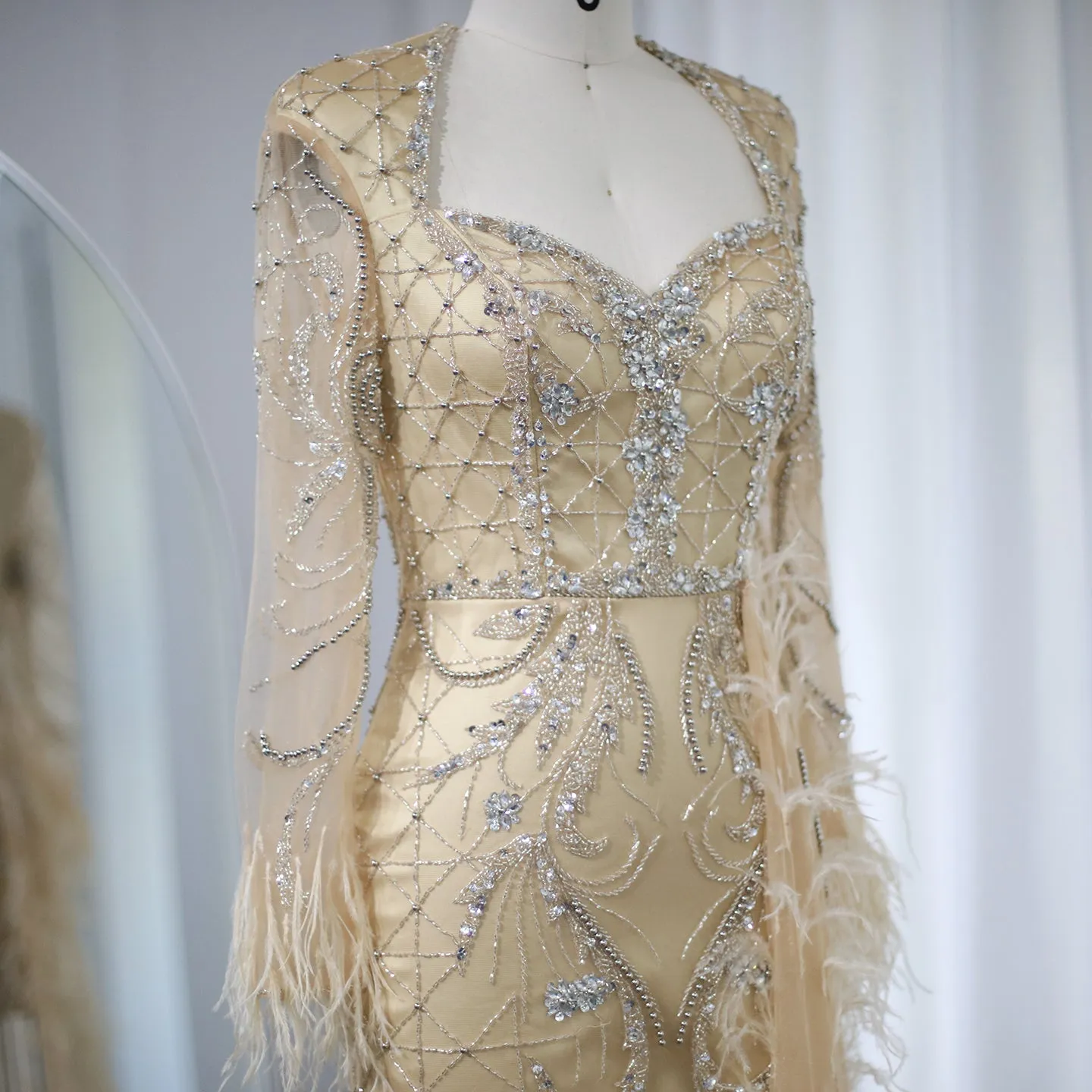 For Sale Lilac Short Evening Dresses with Feathers OverSkirt SS355