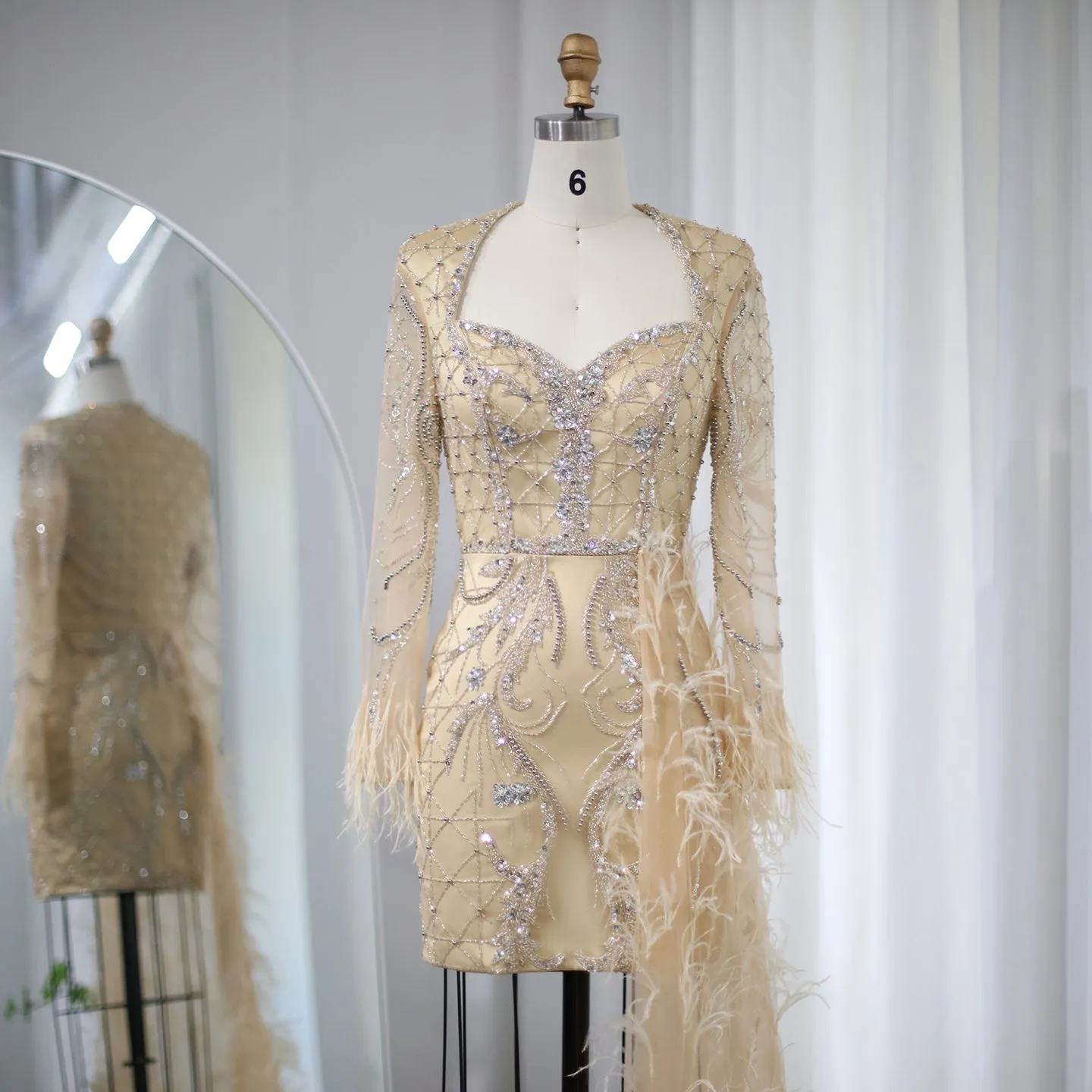 For Sale Lilac Short Evening Dresses with Feathers OverSkirt SS355