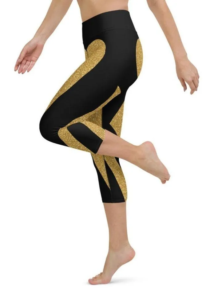 Gold Heart Shaped Yoga Capris