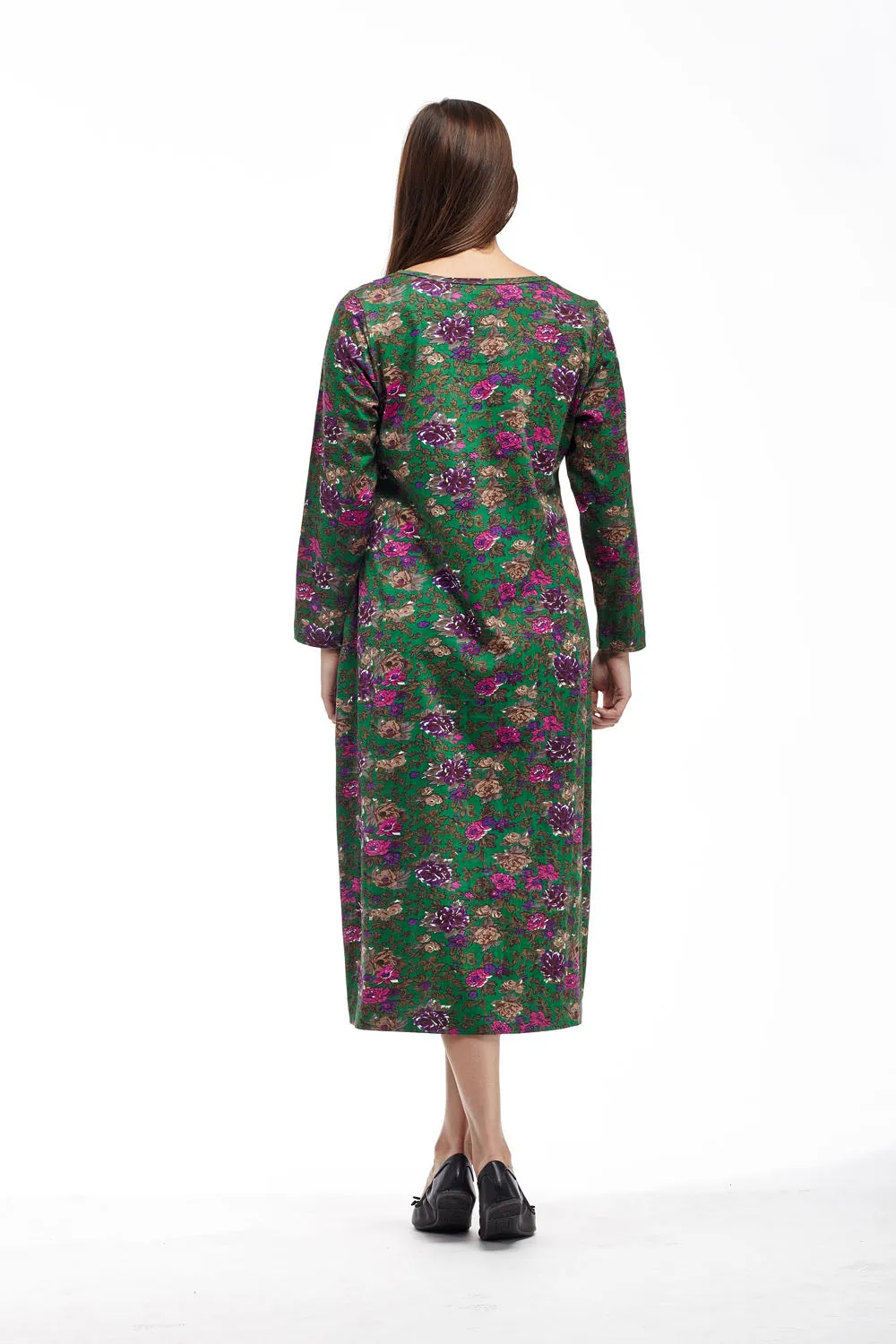 La Cera Floral Printed A-Line Cotton Knit Dress
