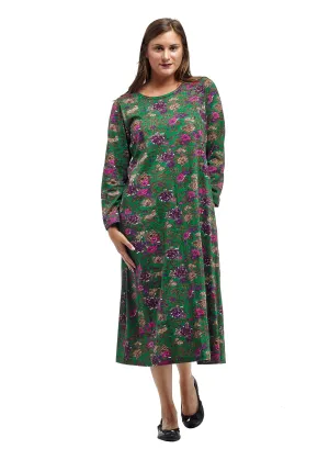 La Cera Floral Printed A-Line Cotton Knit Dress